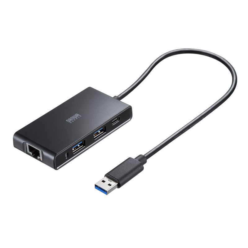 USBハブ LANアダプタ 3ポート セルフパワー 2.5GLAN対応 超高速USB 10Gbps A接続 30㎝ ブラック USB-3HLS8BK  |サンワダイレクト