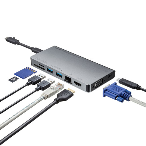 SANWA SUPPLY USB Type-C ドッキングハブ（VGA・HDMI・LANポート・カードリーダー搭載） サンワサプライ USB-3TCH13S2 新品 送料無料