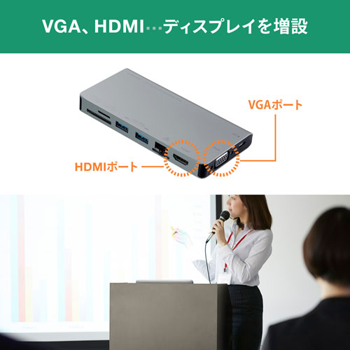 USB Type-C ドッキングハブ（VGA・HDMI・LANポート・カードリーダー