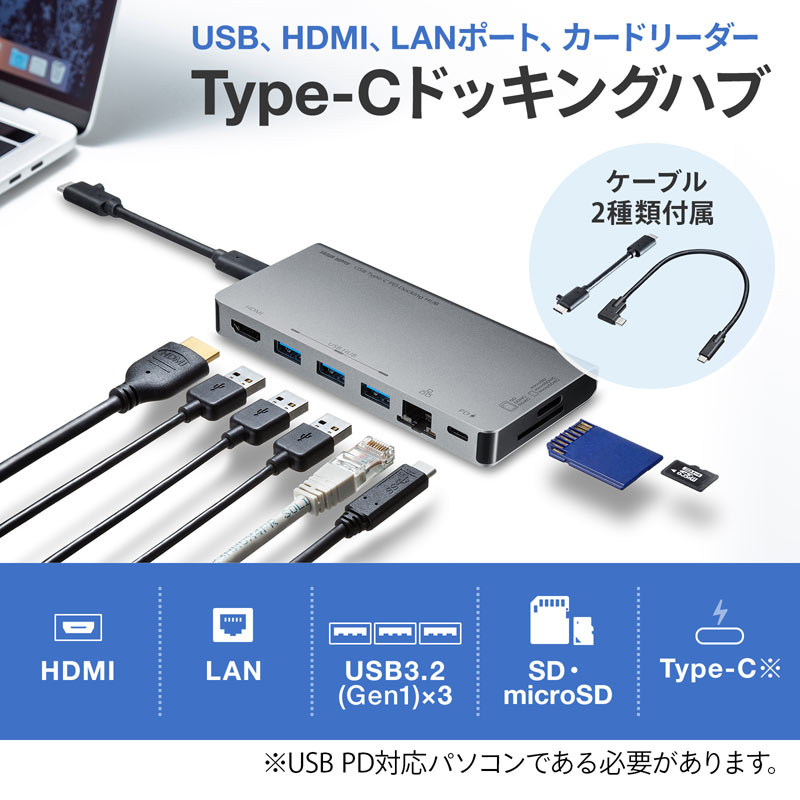 USB Type-C hbLOnuiHDMIELAN|[gEJ[h[_[ځj USB-3TCH14S2