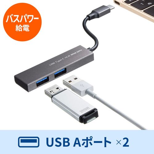 USB Type-C 2ポートスリムハブ USB-3TCH24SNの通販ならサンワダイレクト
