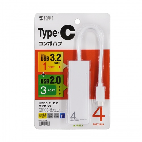 USB Type-Cハブ（USB3.1 Gen1・USB2.0・コンボハブ・4ポート・ホワイト ...