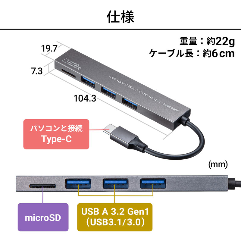 USB Type-C@3|[g@XnuimicroSDJ[h[_[tj USB-3TCHC17S
