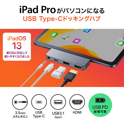 USB Type-C ドッキングステーション iPad Pro Air(第5世代)対応 PD/60W