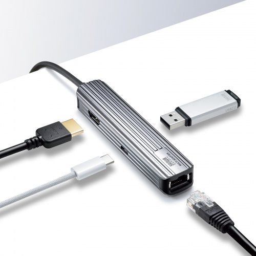 USB Type-Cマルチ変換アダプタ HDMI LANポート付き ケーブル1m DisplayPort Alt Mode USB PD USB-3TCHLP7S-1
