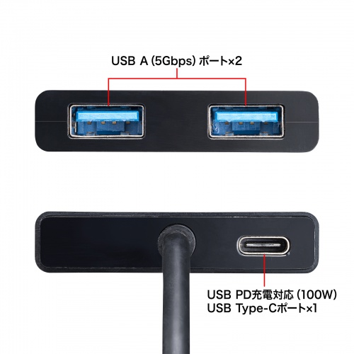 USB Type-C nu A~2/C~1 USB PD 100W }[d f[^]  P[ǔ^ RpNg ^ [d USB-3TCP9BK