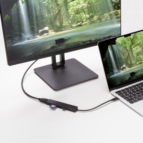 USB-C �n�u 6-in-1 HDMI 4K30Hz �f���o�� USB-C�|�[�g���� USB 5Gbps USB-A�|�[�g���� �J�[�h���[�_�[ �u���b�N