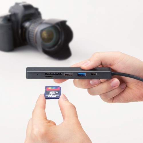 USB-C �n�u 6-in-1 HDMI 4K30Hz �f���o�� USB-C�|�[�g���� USB 5Gbps USB-A�|�[�g���� �J�[�h���[�_�[ �u���b�N