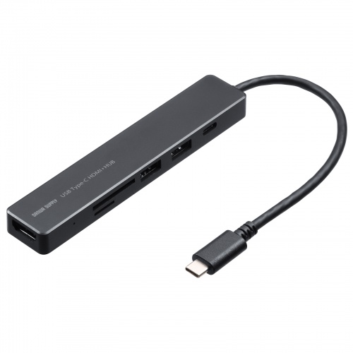 USB-C �n�u 6-in-1 HDMI 4K30Hz �f���o�� USB-C�|�[�g���� USB 5Gbps USB-A�|�[�g���� �J�[�h���[�_�[ �u���b�N