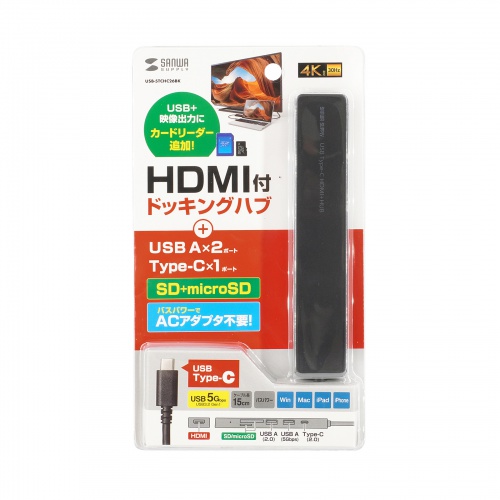 USB-C �n�u 6-in-1 HDMI 4K30Hz �f���o�� USB-C�|�[�g���� USB 5Gbps USB-A�|�[�g���� �J�[�h���[�_�[ �u���b�N