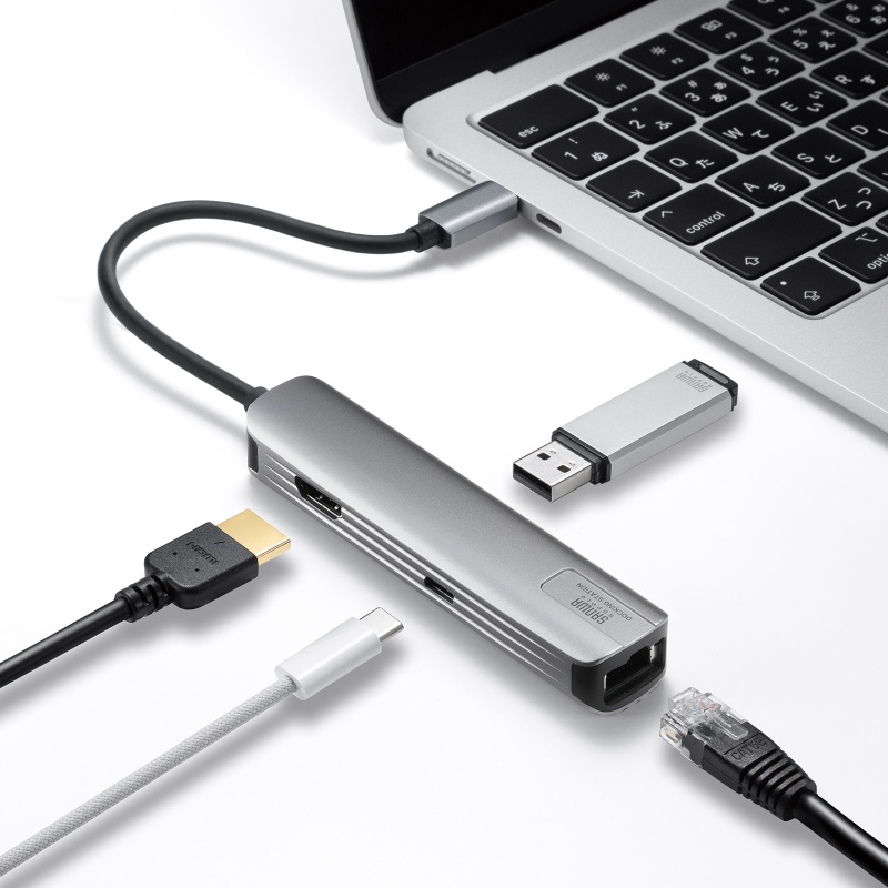 USB-C �n�u �X���� HDMI�f���o�� USB A�~1 USB-C�~1 LAN PD100W�Ή� ���M�\�� 15cm