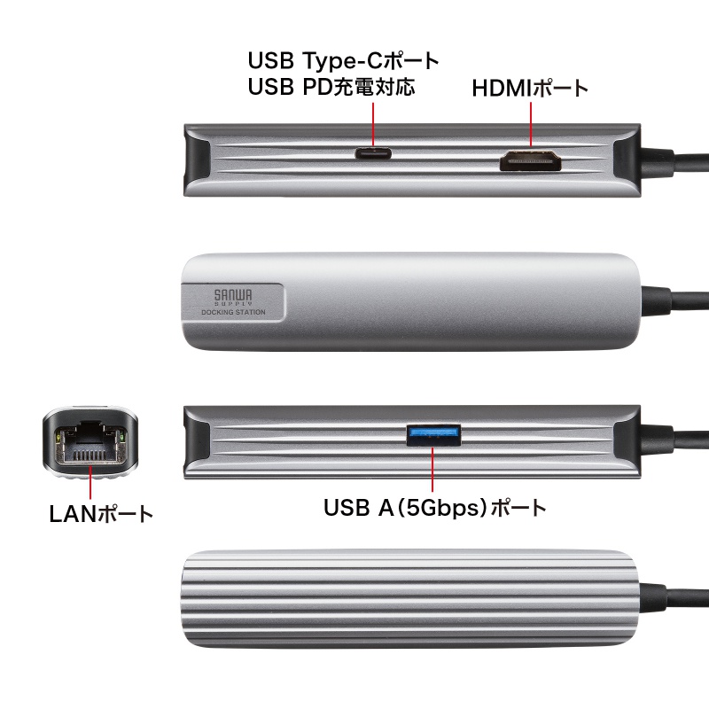 USB-C �n�u �X���� HDMI�f���o�� USB A�~1 USB-C�~1 LAN PD100W�Ή� ���M�\�� 15cm