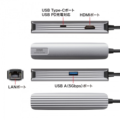USB-C �n�u �X���� HDMI�f���o�� USB A�~1 USB-C�~1 LAN PD100W�Ή� ���M�\�� 15cm