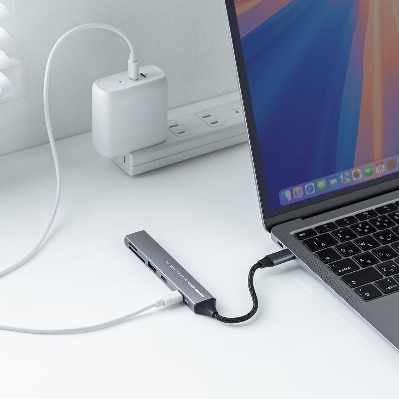USB�n�u USB-C�ڑ� 5-in-1 ���^ �X���� �J�[�h���[�_�[�t�� USB 5Gbps Type-C PD100W �P�[�u��10cm USB-A/USB-C�~1