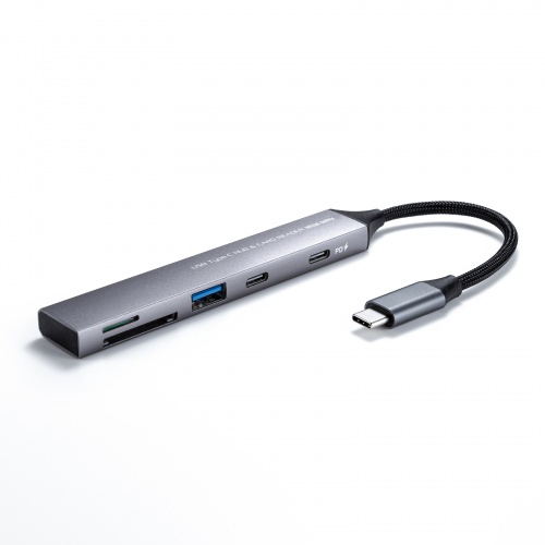 USB�n�u USB-C�ڑ� 5-in-1 ���^ �X���� �J�[�h���[�_�[�t�� USB 5Gbps Type-C PD100W �P�[�u��10cm USB-A/USB-C�~1