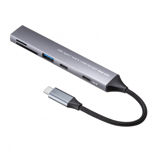 USB�n�u USB-C�ڑ� 5-in-1 ���^ �X���� �J�[�h���[�_�[�t�� USB 5Gbps Type-C PD100W �P�[�u��10cm USB-A/USB-C�~1