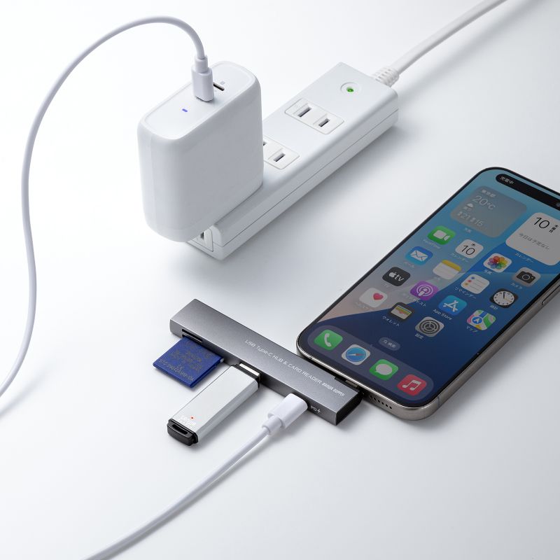 USB�n�u USB-C�ڑ� 4-in-1 ���}�� ���^ �X���� �J�[�h���[�_�[�t�� USB 5Gbps Type-C USB-A PD100W �R���p�N�g