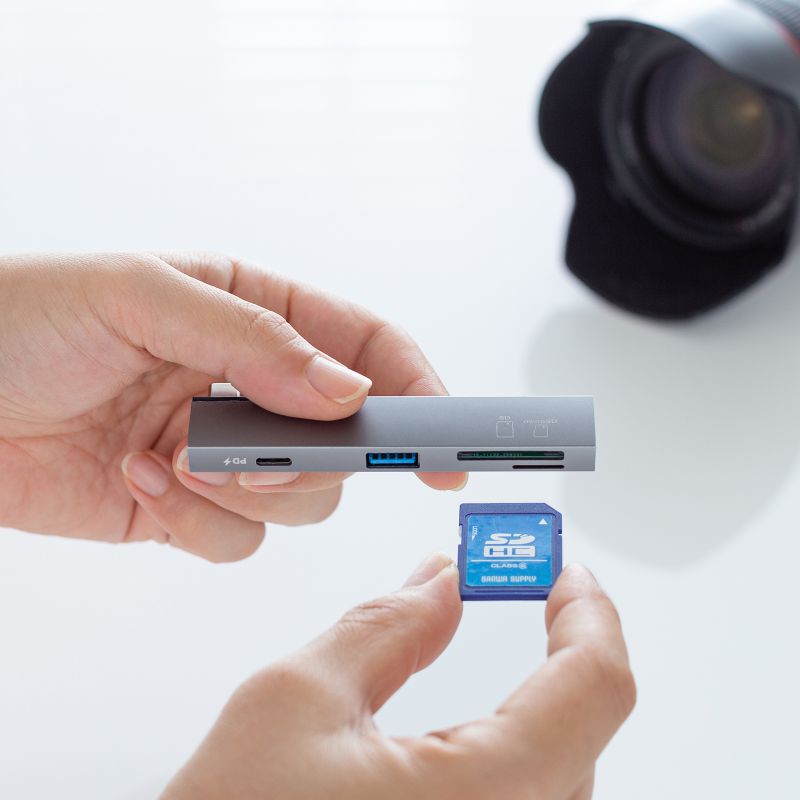 USB�n�u USB-C�ڑ� 4-in-1 ���}�� ���^ �X���� �J�[�h���[�_�[�t�� USB 5Gbps Type-C USB-A PD100W �R���p�N�g