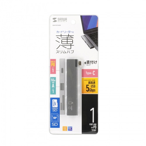 USB�n�u USB-C�ڑ� 4-in-1 ���}�� ���^ �X���� �J�[�h���[�_�[�t�� USB 5Gbps Type-C USB-A PD100W �R���p�N�g