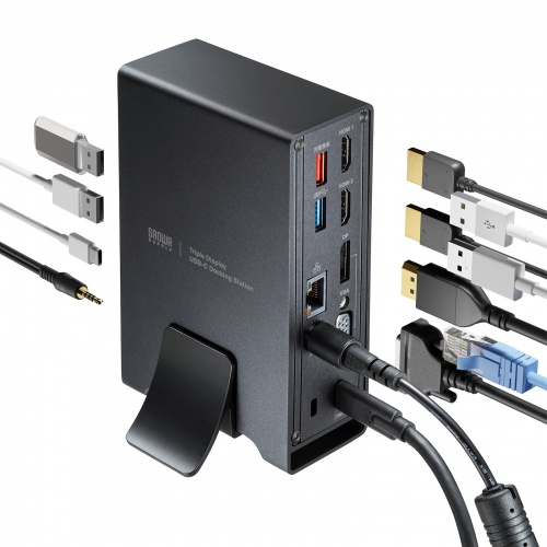 USB Type-Cドッキングステーション 3画面出力対応 セルフパワー 縦置き 横置き 最大4K 60Hz HDMI VGA DisplayPort LAN RJ-45 USB-CVDK11