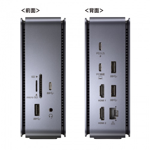 USB Type-Cドッキングステーション HDMI×2画面出力対応 11in1 縦置き 4K 60Hz HDMI DisplayPort LAN RJ-45 USB-CVDK12
