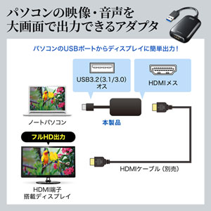 USB3.2-HDMIディスプレイアダプタ（1080P対応）｜サンプル無料貸出対応 USB-CVU3HD1N |サンワダイレクト