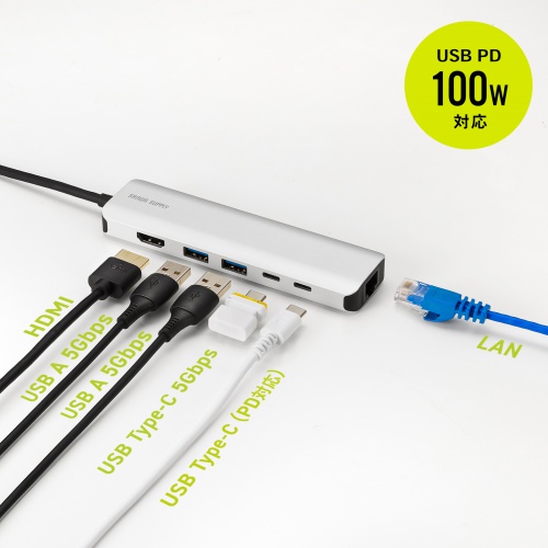 hbLOXe[V Type-C ڑ 6in1 HDMI 1 4K/120Hz 8K/30Hz PD100W X RpNgUSB A 2 LAN LϊA_v^ P[u50cm USB-DKM9S