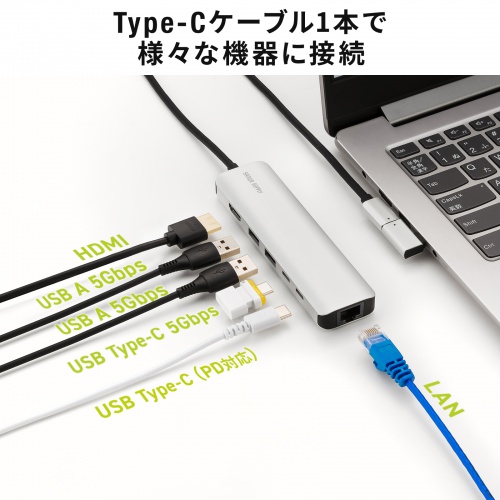 hbLOXe[V Type-C ڑ 6in1 HDMI 1 4K/120Hz 8K/30Hz PD100W X RpNgUSB A 2 LAN LϊA_v^ P[u50cm USB-DKM9S