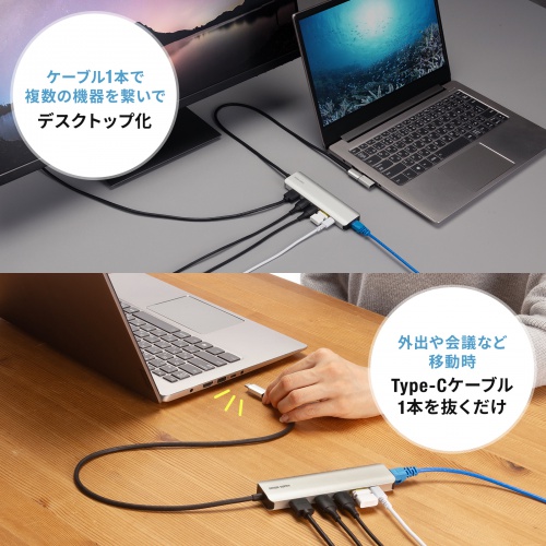 hbLOXe[V Type-C ڑ 6in1 HDMI 1 4K/120Hz 8K/30Hz PD100W X RpNgUSB A 2 LAN LϊA_v^ P[u50cm USB-DKM9S