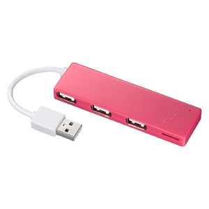 【わけあり在庫処分】microSDカードリーダー付きUSB2.0ハブ（ピンク） USB-HCM307P