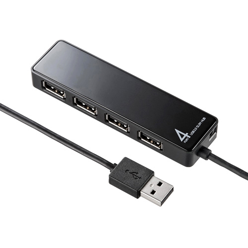 USBハブ（HDD接続対応・面ファスナー付・4ポート・ブラック）