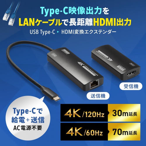 HDMI延長器　4K最大70m延長 HDMIエクステンダー（延長器・最大70m・4K/120Hz・高画質