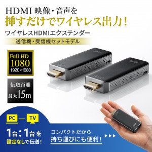 ワイヤレス HDMI エクステンダー 延長器 最大15m フルHD 高画質 無線 ...