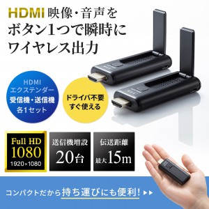 ワイヤレス HDMI エクステンダー 延長器 最大15m フルHD 高画質
